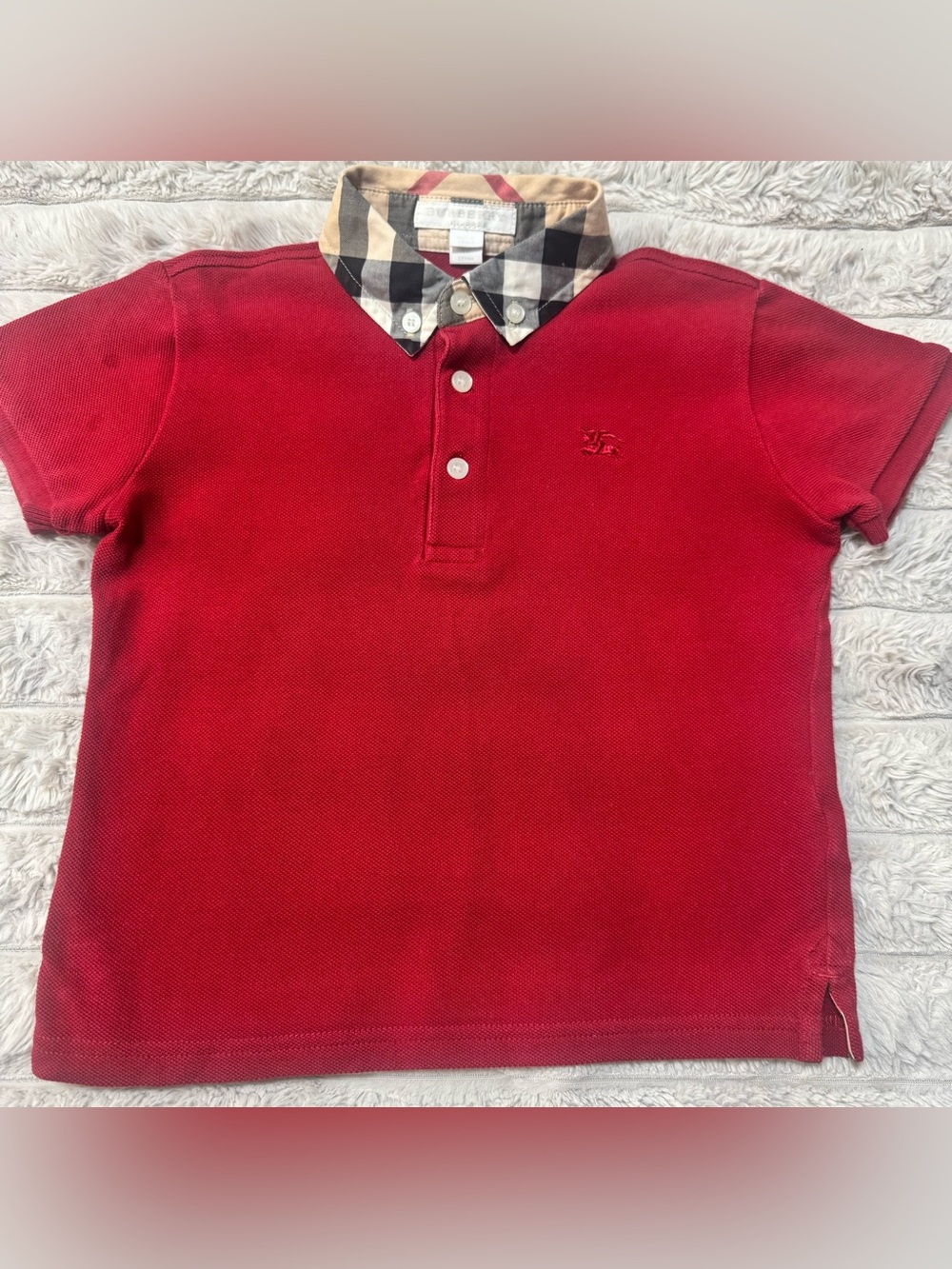 Burberry Red Polo with Iconic Check Collar